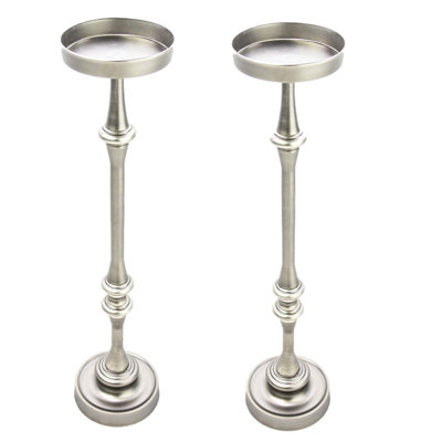 26 po H 2 tables d'appoint rondes en fer, argent brossé, 5,74 po Dessus, base lestée pour l'équilibre 2 avec H, finition argentée, surface supérieure, stabilité