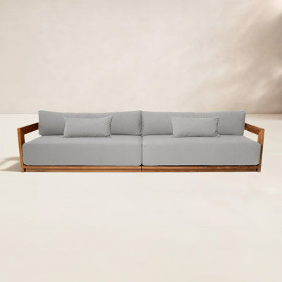 Varenna 119" Wide Outdoor Teak Rectangle Patio Sofa with Cushions