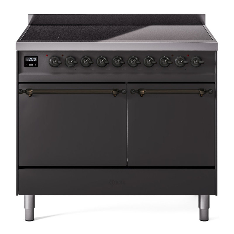 Cuisinière à induction 40 pouces avec 6 éléments à induction ILVE Nostalgie II Series (porte pleine), Graphite mat / bronze