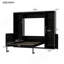 Lit escamotable en bois pour lit double avec étagères de rangement et vitrines, noir