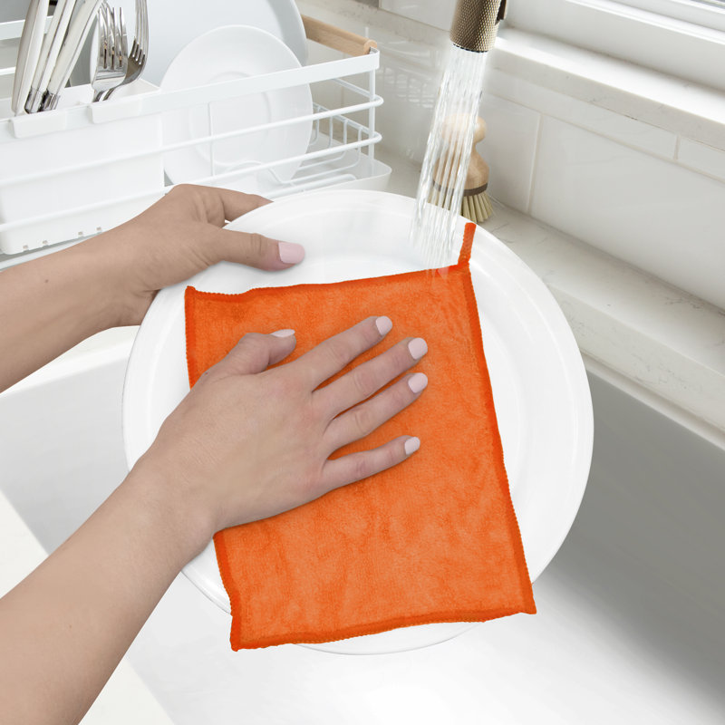 Set of 6 White and Orange Bamboo Kitchen Cloths
