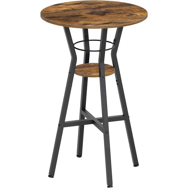 Table de bar ronde rustique brune et noire à 2 niveaux