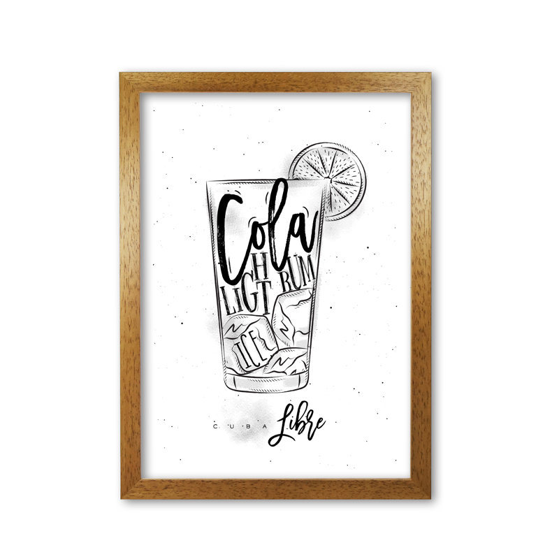 Cuba Libre Cocktail - Print, 60 cm H x 42 cm W x 5 cm D, Honey Oak Frame