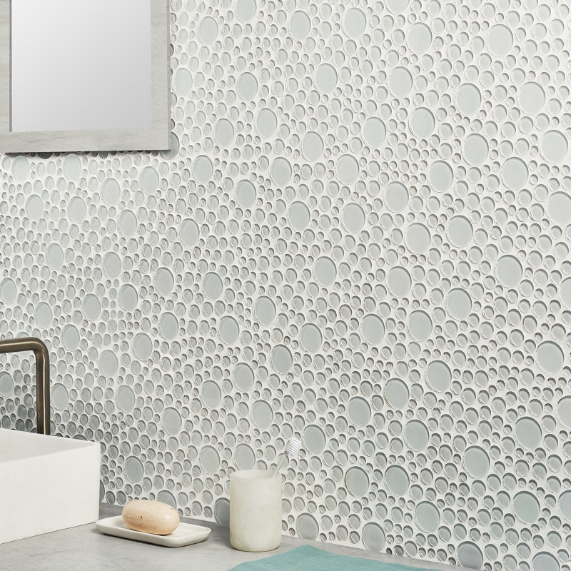 Lucid Bright White Circles 12 in. x 12 in. x 8 mm Glass Floor and Wall Tile