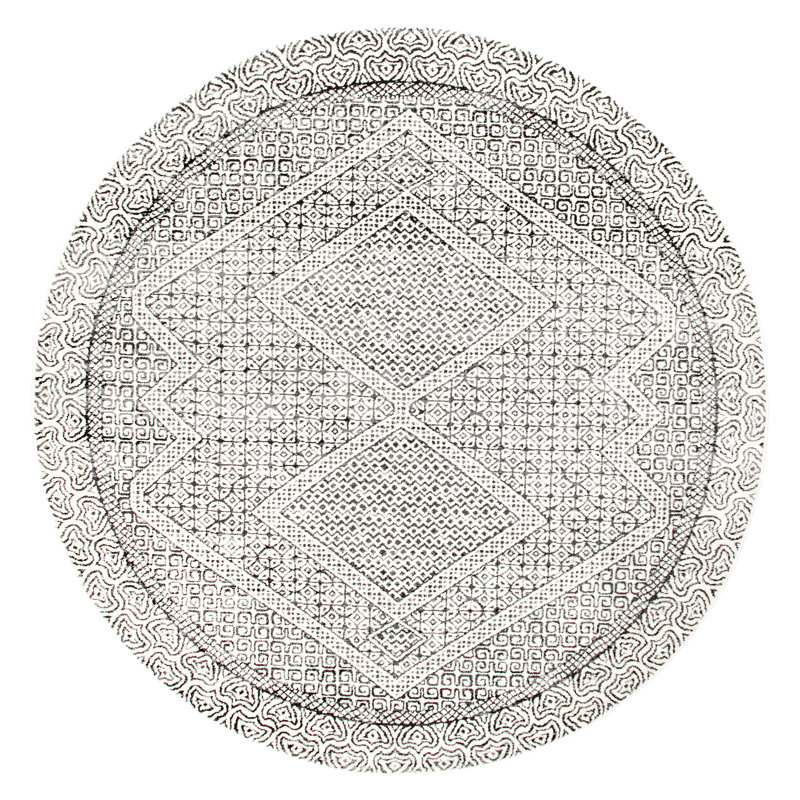 Zayan Moroccan Power Loom Performance Light Gray Rug, Round 6'