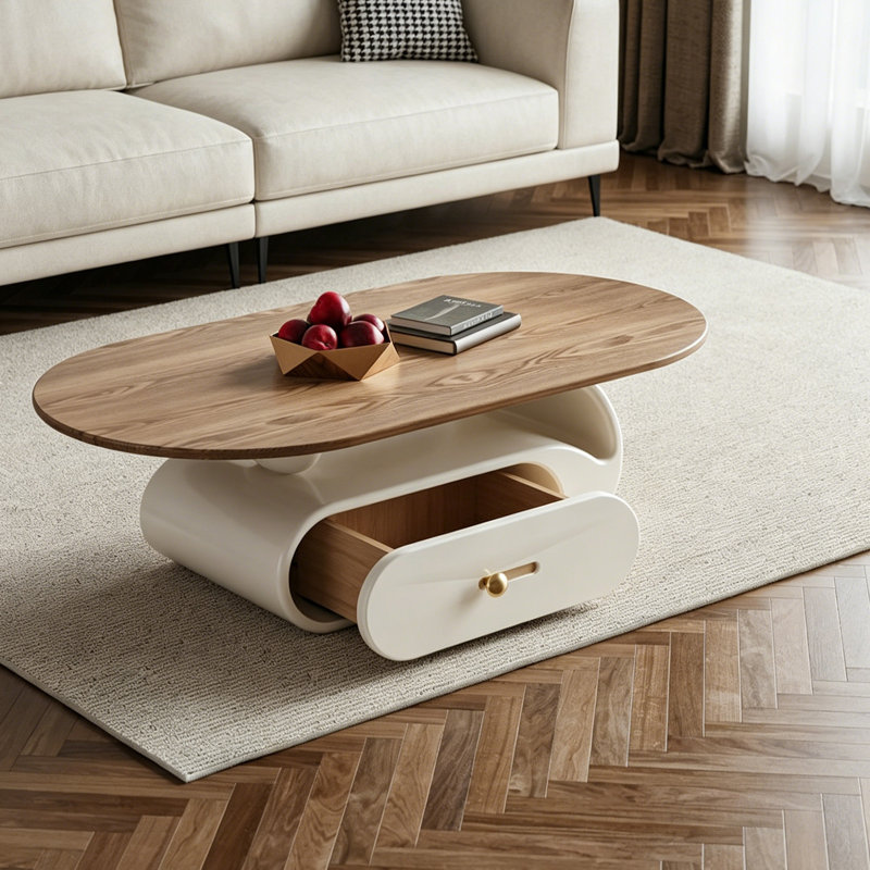 Table basse Modern Modern, 16.14" H x 47.24" L x 23.62" W, Brun noisette / blanc, Bois