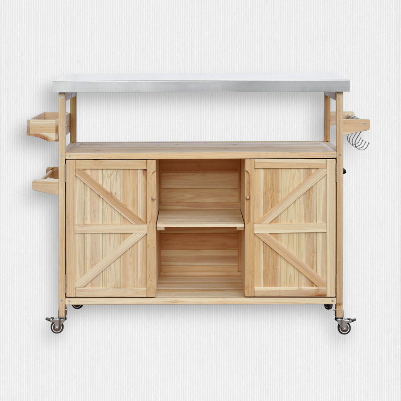 50.2" W Solid Wood Kitchen Island with Stainless Top