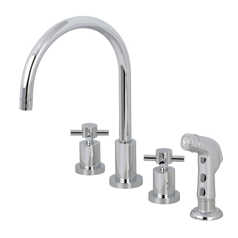 Robinet de cuisine à poignée double Kingston Brass, Chrome poli, Avec douchette latérale
