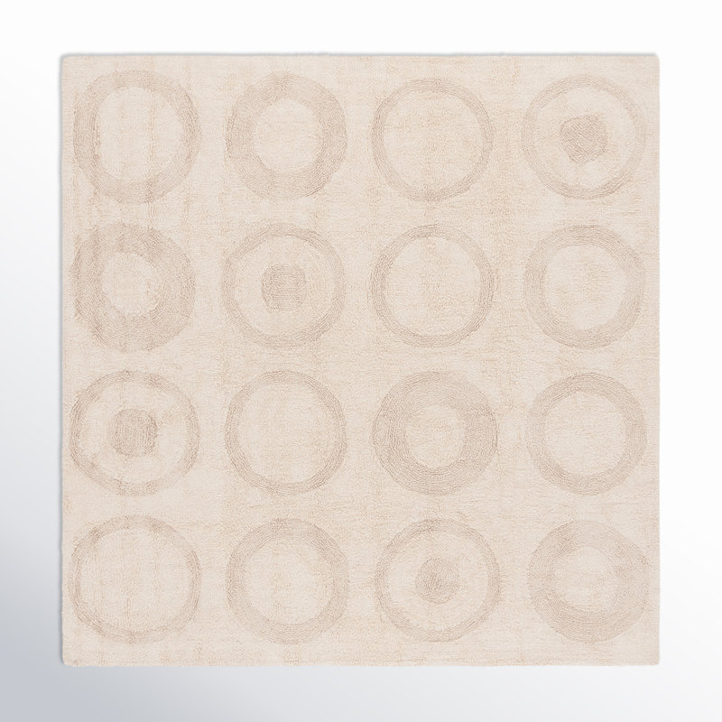 Mullen Geometric Handmade Cotton Area Rug in Ivory, Square 6'