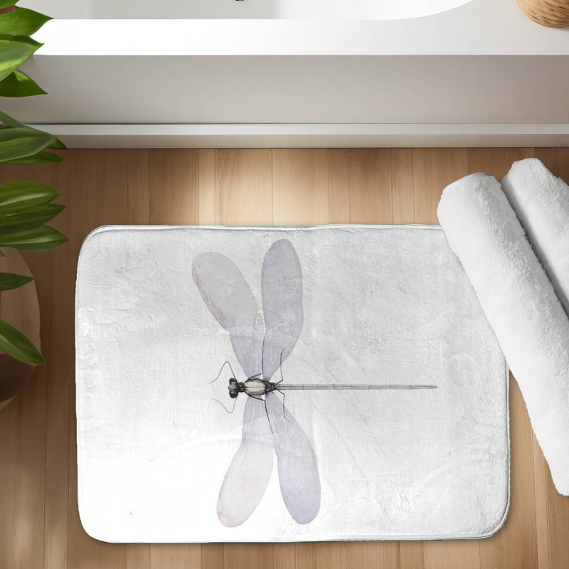 Delicate dragonfly Bath Mat with Non-Slip Backing - Quick Dry Memory Foam Bathroom Rug - Absorbent - Modern Plush Spa-Style - Machine Washable