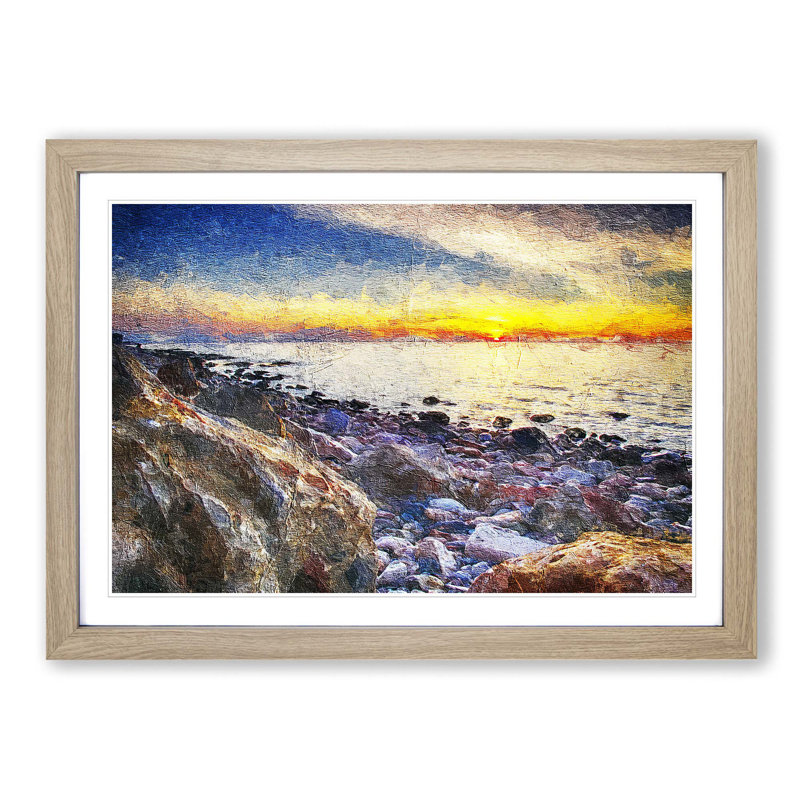 Ocean View in Murcia Spain in Abstract - Picture Frame Painting Print, Oak Framed, 36cm H x 48cm W x 2cm D