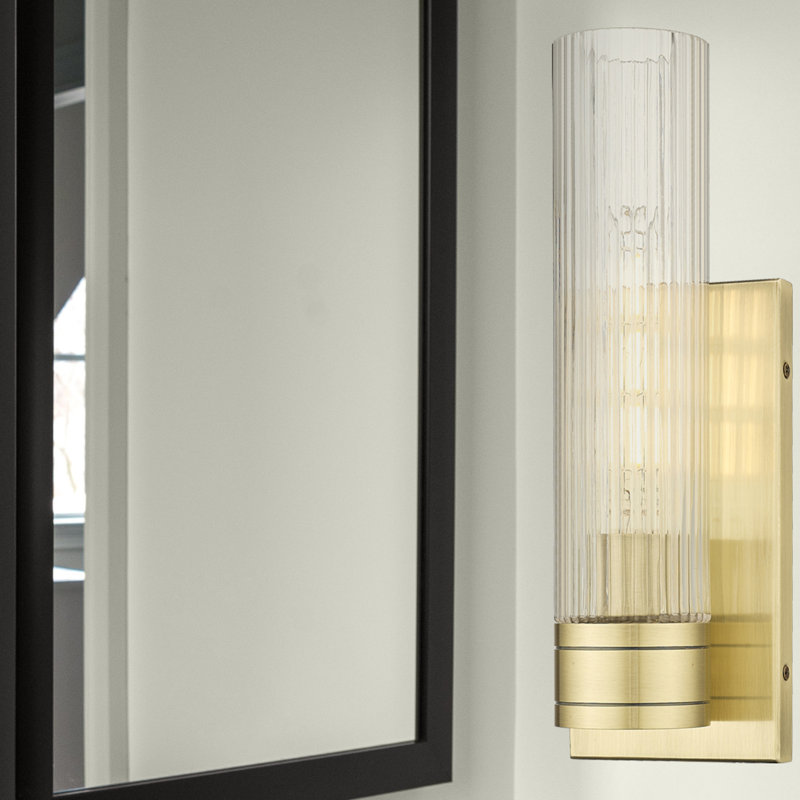 Ballston - Jaxson - 1 Light 5" Sconce with 11"H Shade, Antique Brass, Striped Clear