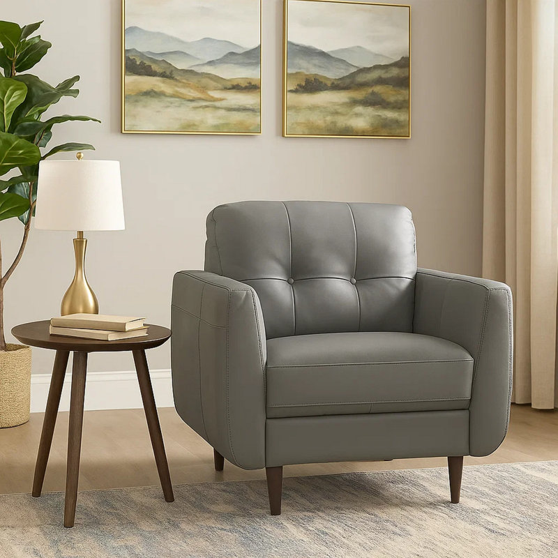 Bove Upholstered Armchair, Pesto Green Genuine Leather