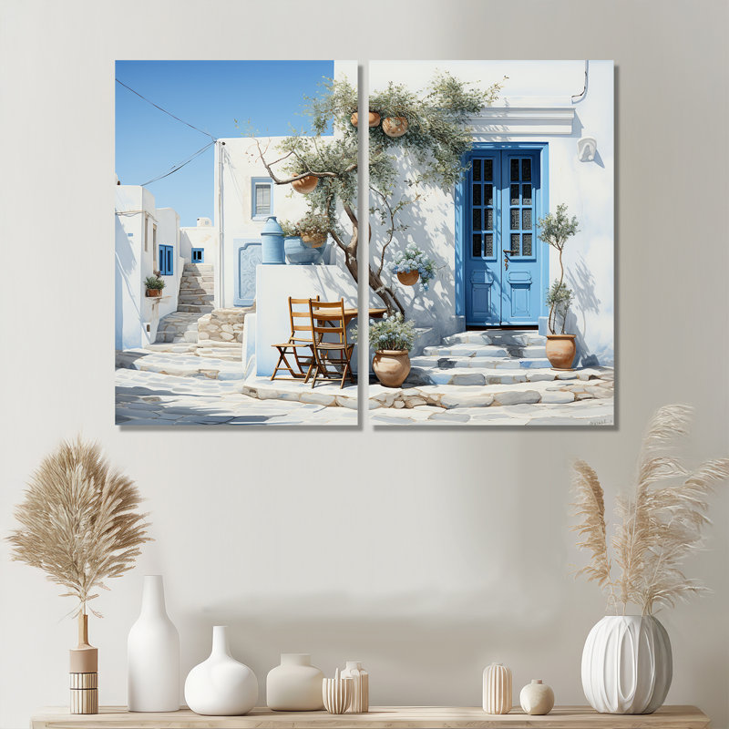 Grèce Cycladic Harmony IV - Paysages Grèce, ensemble de 2 reproductions d'art mural, H 36 po x l 48 po, Toile tendue