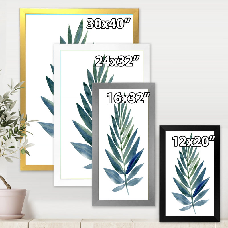 Feuille tropicale verte - reproduction de cadre photo sur toile, Encadrement argenté, H 32 po x l 24 po x P 1 po