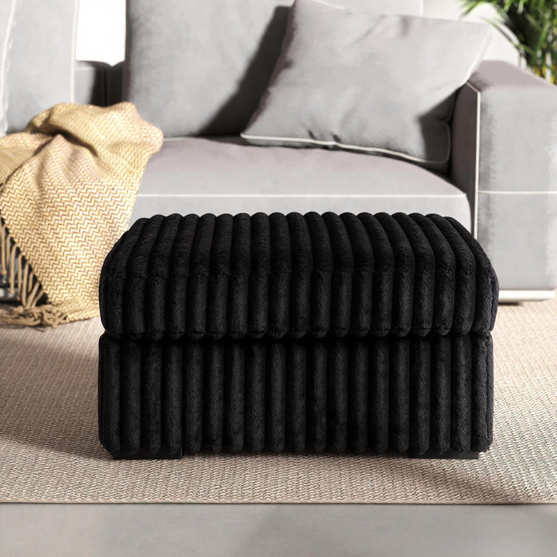 Corcoran Oversized Ottoman with Jumbo Corduroy Upholstery, Black, Black