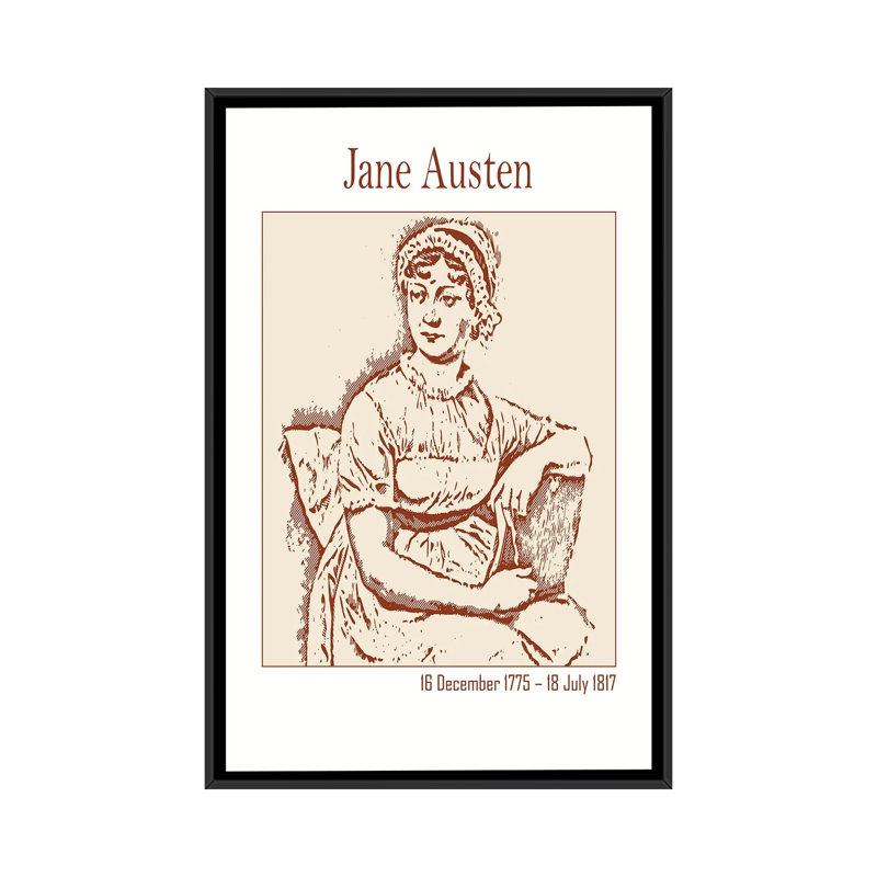 Jane Austen - English Novelist - reproduction d'art murale - toile encadrée, 48" x 32", Framed Canvas, Black