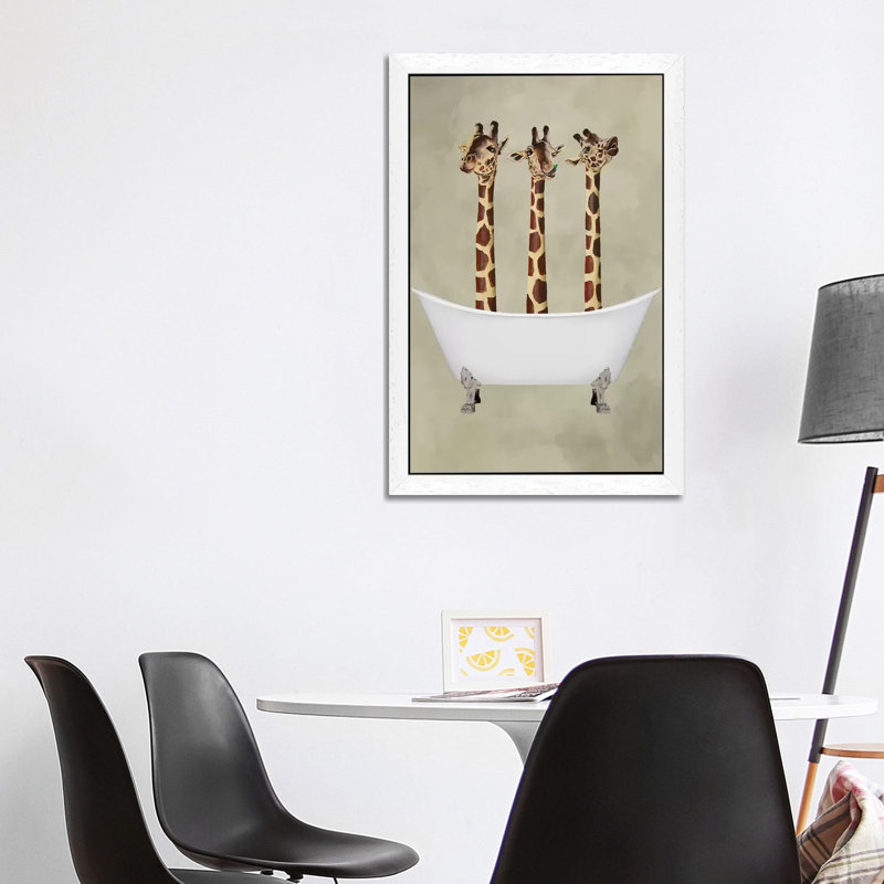 Giraffes In Bathtub by Coco De Paris - Wrapped Canvas Print, White Framed, 101.6 cm H x 66.04 cm W