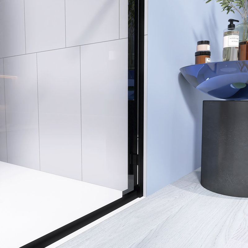 Porte de douche coulissante réversible encadrée, 60 po L x 72 po H, verre trempé SGCC de 6 mm, verre clair anti-explosion avec cadre en aluminium et roulettes en acier inoxydable