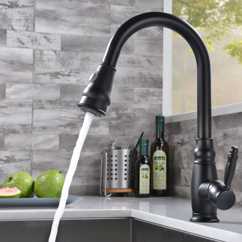 Robinet d'évier de cuisine moderne - noir avec rétractable, levier unique pour la température de l'eau réglable et les modes de jet de jet noir, remplissage en céramique, alimentation efficace, nettoyage facile