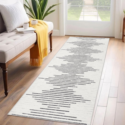Modern Machine Washable Striped Rug for Living Room Non-Slip Low Pile Stain-Resistant Contemporary Geometric Soft Indoor Carpet for Bedroom Dining Room