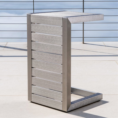 Modern Side Table For Poolsides - Aluminum & Stylish Versatile Outdoor In Silver Space