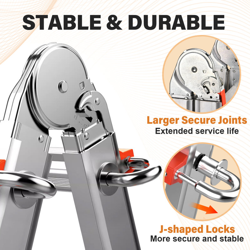 A Frame 5 Step Aluminum Ladder Extension Ladder, 17 Ft Muti Position Ladder & Removable Tool Tray with Stabilizer Bar, 330 lbs