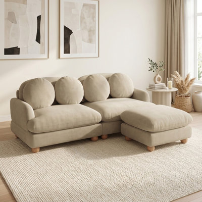 68" Modern Deep Seat Modular Loveseat Sofa with Movable Ottoman and 4 Throw Pillows
