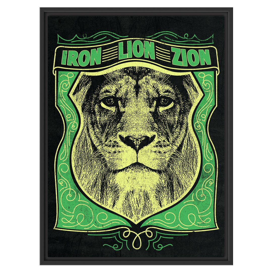 Gerahmtes Wandbild Iron Lion Zion in Schwarz