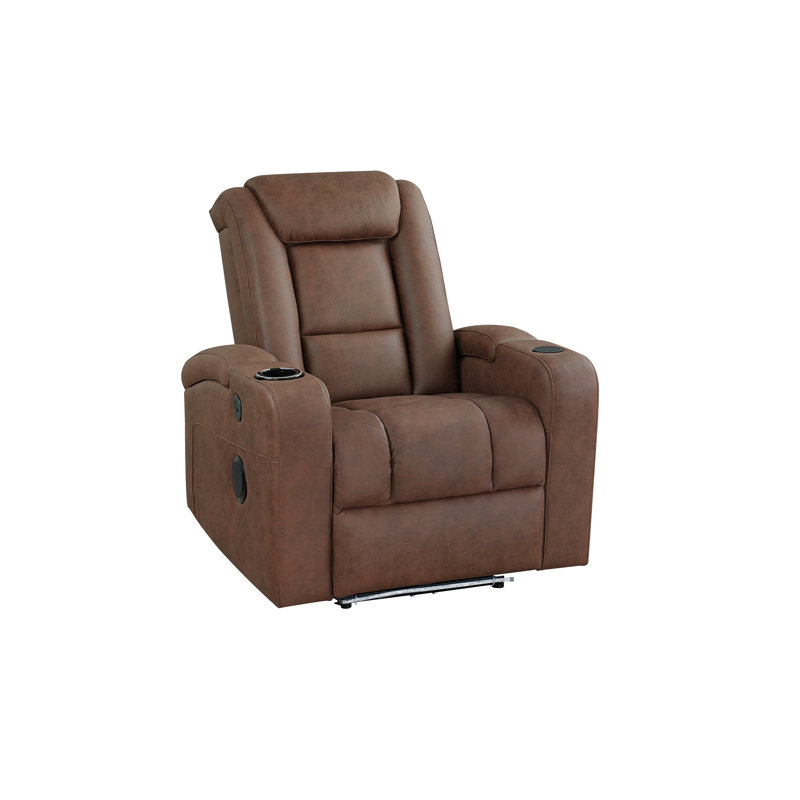 Fauteuil inclinable électrique avec chargeur sans fil, porte-gobelet de refroidissement, bras de rangement, haut-parleurs, éclairage DEL et port USB, brun
