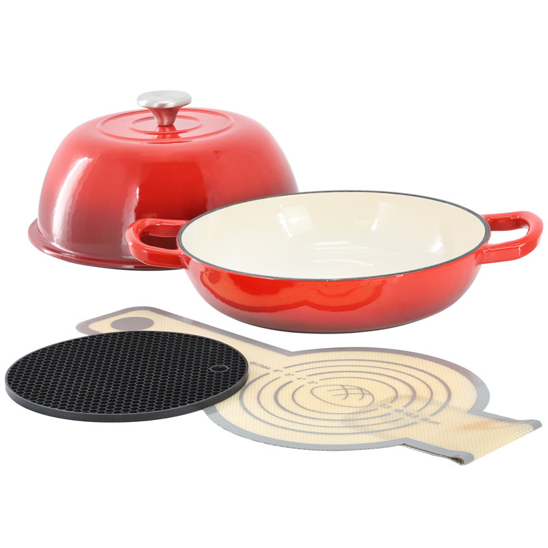 Pot à pain en fonte émaillé 6 pintes en rouge avec tapis de cuisson MegaChef