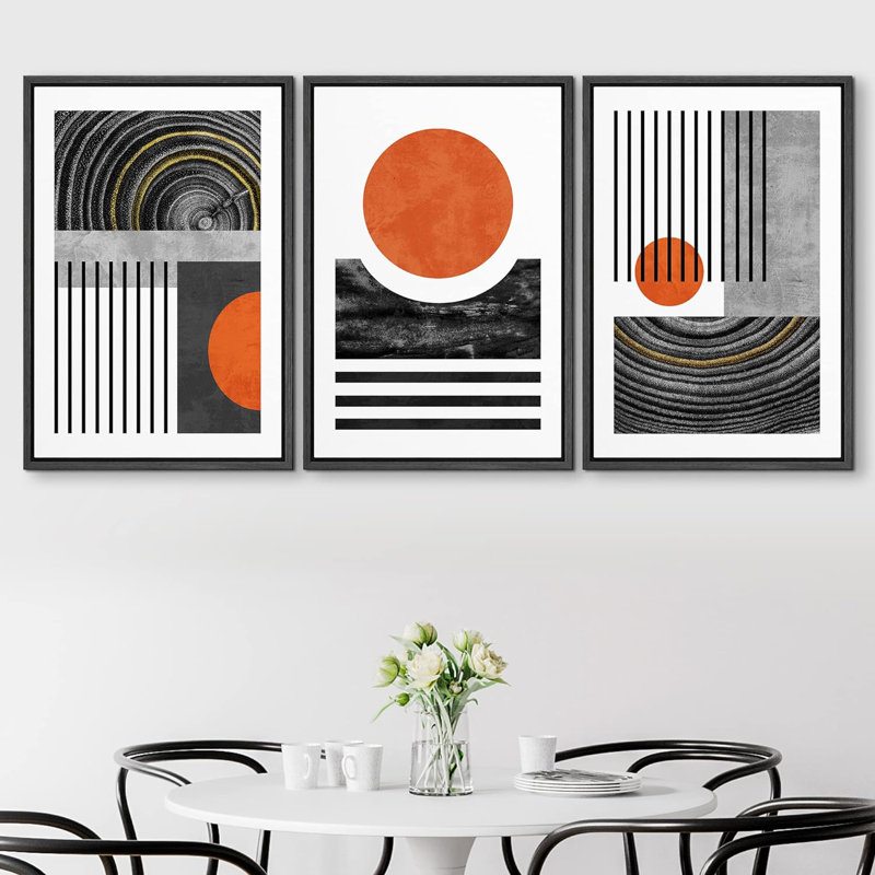 Linear Geometry " Mid-Century Geometric Polygon Color Blocks Shape Abstract " 3 - Pieces, Noir, H 24 po x l 16 po x P 1,5 po