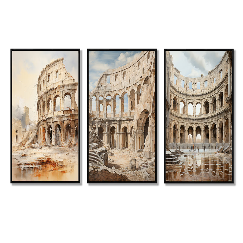 Giannella - Italie, ensemble de 3 reproductions d'art sur toile, H 28 po x l 36 po, Cadre flottant noir