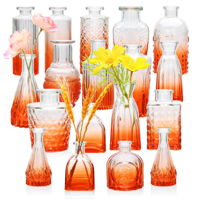 Glass Bud Vase Set Of 18,Small Glass Vintage Vases For Flowers, Red-Orange Bud Vases In Bulk For Rustic Wedding Decor,Table Centerpieces,Decor Centerpiece For Bathroom