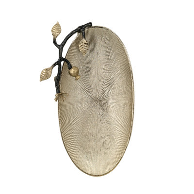 17X10.5X3" Decorative Oval Tray With Gold Branch Design