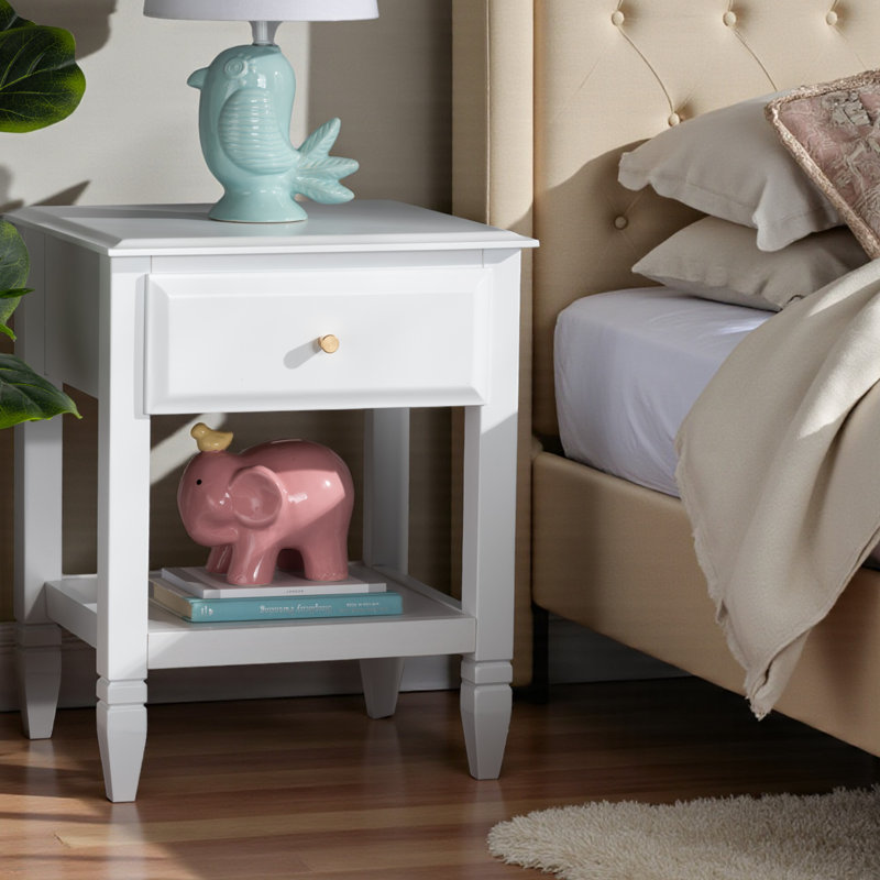Harbor White Finish 1-Drawer & 1-Shelf With Gold Knob Nightstand, 23.36" H X 18.71" W X 15.55" D