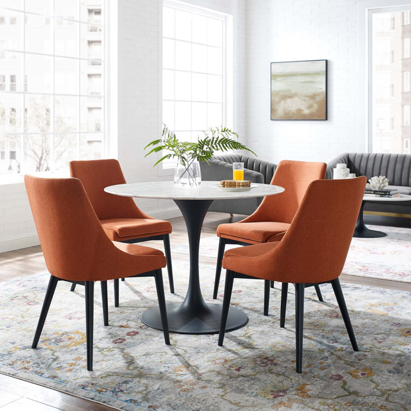 Round Artificial Marble Dining Table by , 29.5" H x 35.5" W x 35.5" L, Black, White