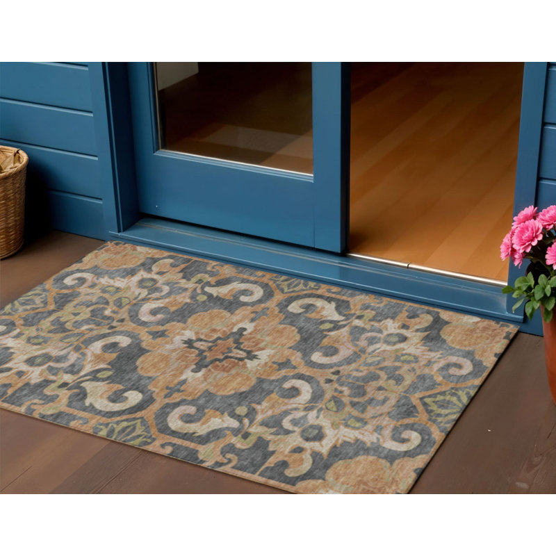 Tapis intérieur lavable en terre cuite et gris anthracite 3 pi x 5 pi