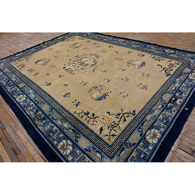 Knotted Chinese 1920s Room Size Ivory Rectangle Antique Wool - Peking Rug
