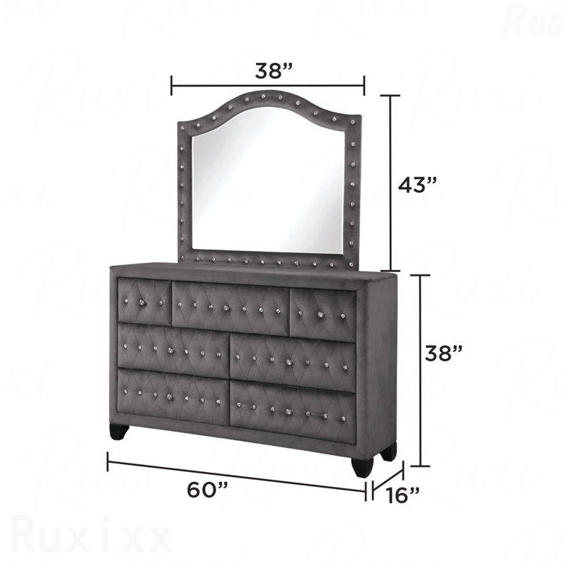Miroir d'appoint en velours capitonné