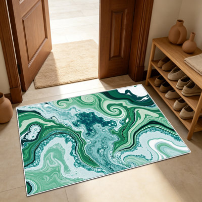 Tapis en marbre blanc / vert de 1 pièce, élégant tapis décoratif polyvalent, facile à nettoyer et à entretenir, pièce de mobilier idéale pour la chambre à coucher, le salon, le couloir, le vestibule, le dortoir et le bureau afin de rafraîchir l'ambiance intérieure de votre maison