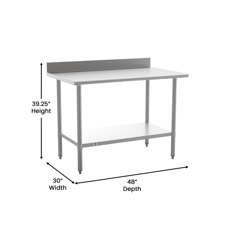 Commercial Stainless Steel Kitchen Prep Table with Adjustable Shelf and Backsplash