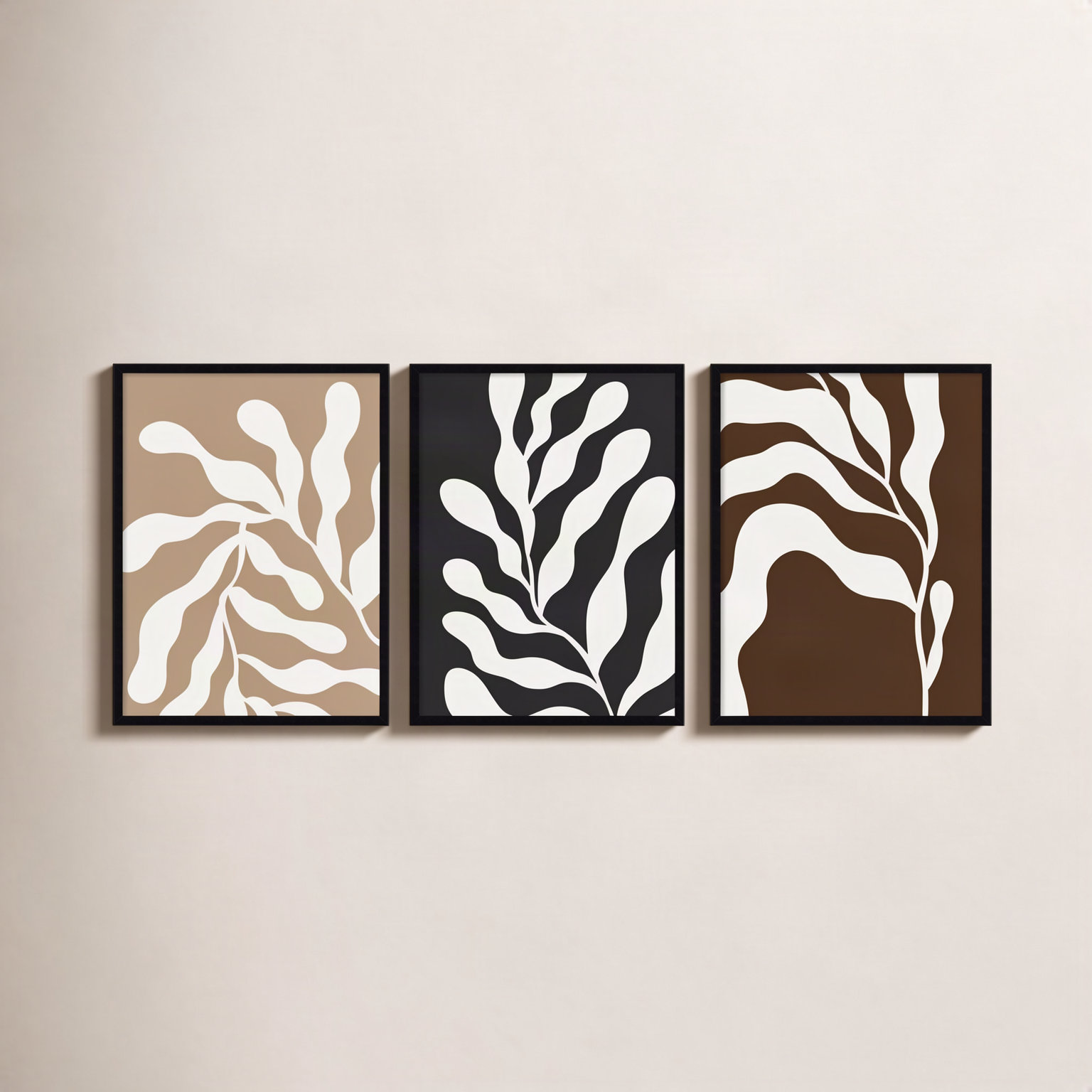 Erminia "Retro Matisse Botanical" 3-Piece Set, 56" W x 21" H, Black