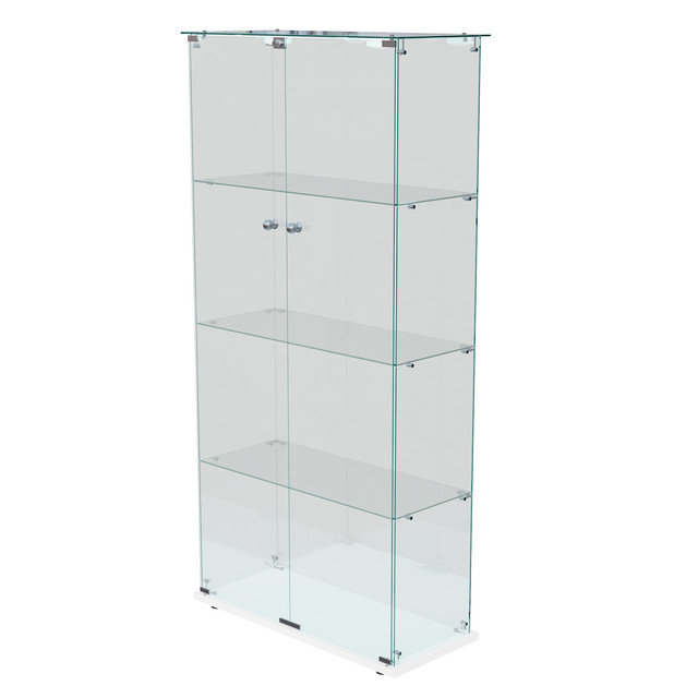 4-Tiers Glass Display Cabinet With LED Lighting, White