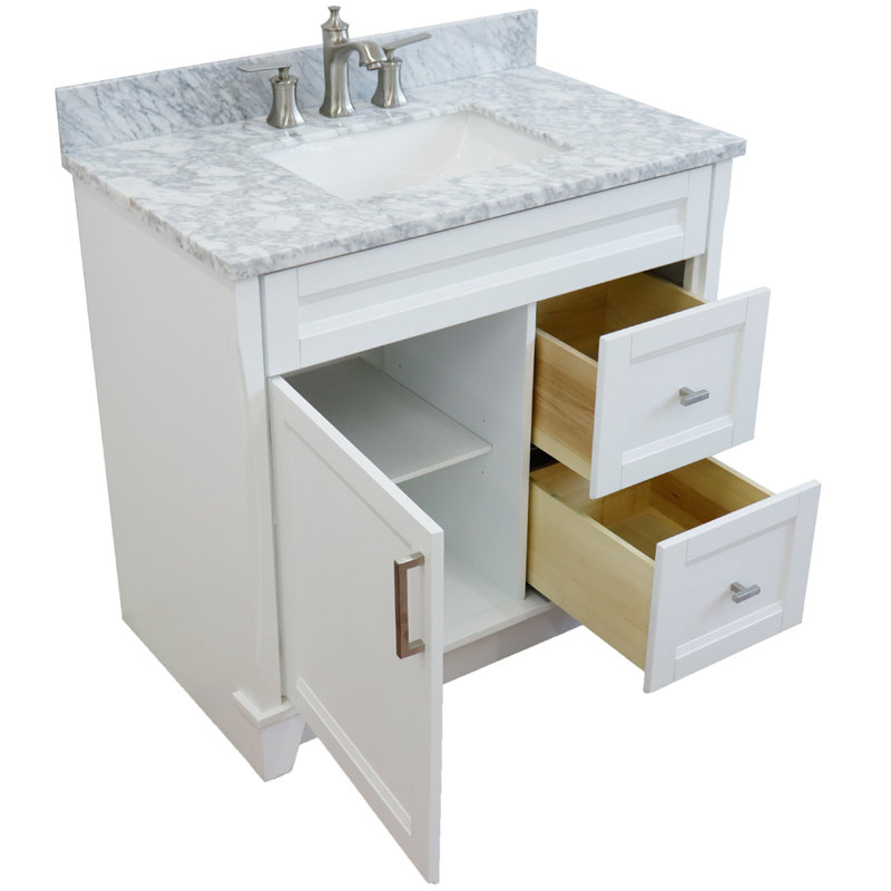 Ensemble de meuble-lavabo simple 37 po Tihomir, Blanc, Marbre de Carrare blanc