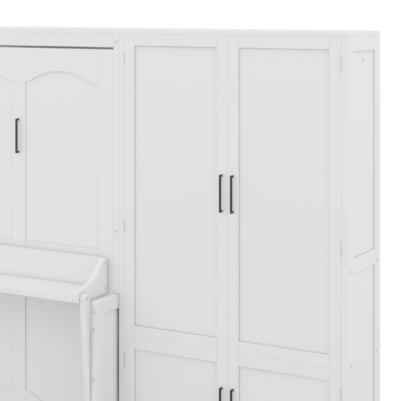 Grand lit escamotable avec garde-robe et garde-robe, Blanc
