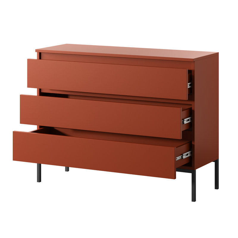 Abrah 100cm W 3 - Drawer Chest of Drawers, Red/Black