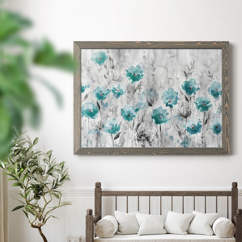 Poppy Garden - Peinture sur toile encadrée, H 37,5 po x l 27,5 po x P 1,5 po, Gris