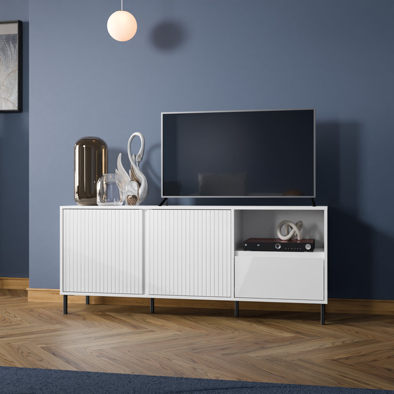 Unfinished TV Stand, White High Gloss, 65.4cm H x 157.8cm L x 40cm W