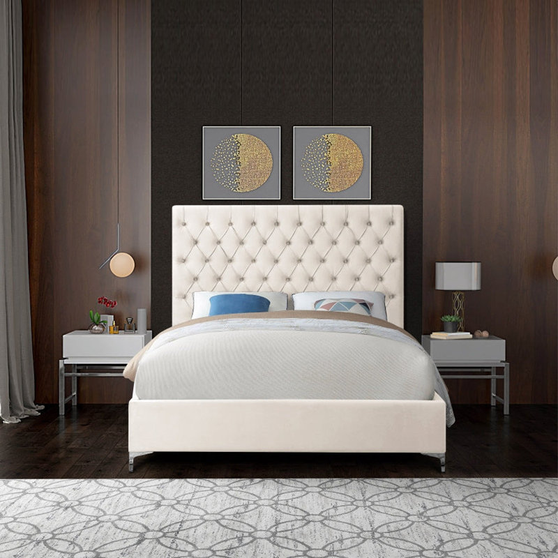 Tête de lit capitonnée Croft Velvet Bed, Crème